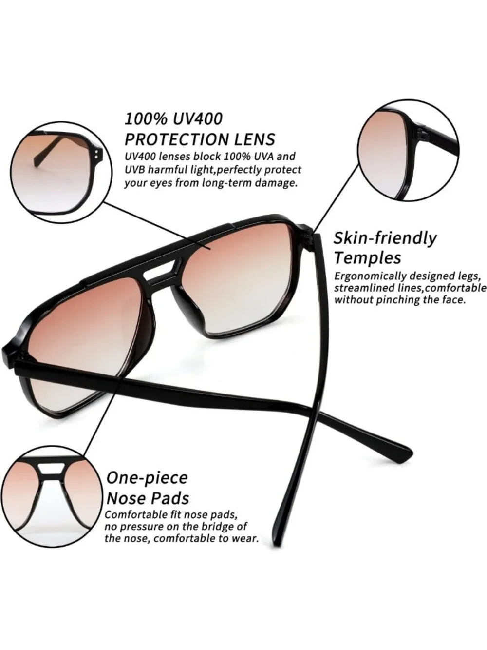 Retro Square Aviator Sunglasses for Women & Men - Vintage 70s Style, Trendy